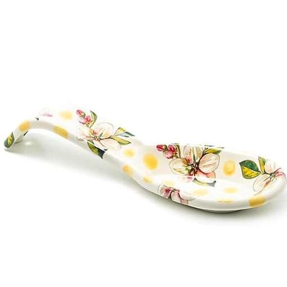 MACKENZIE CHILDS Summer Yellow Wildflowers Enamel Spoon Rest Kitchen Decor NEW - Picture 1 of 4